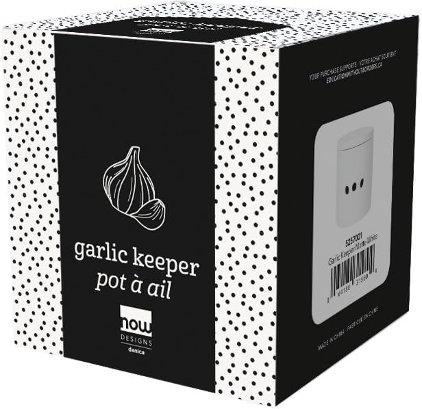 Now Designs Garlic Keeper, Matte Elm Green,Matte White