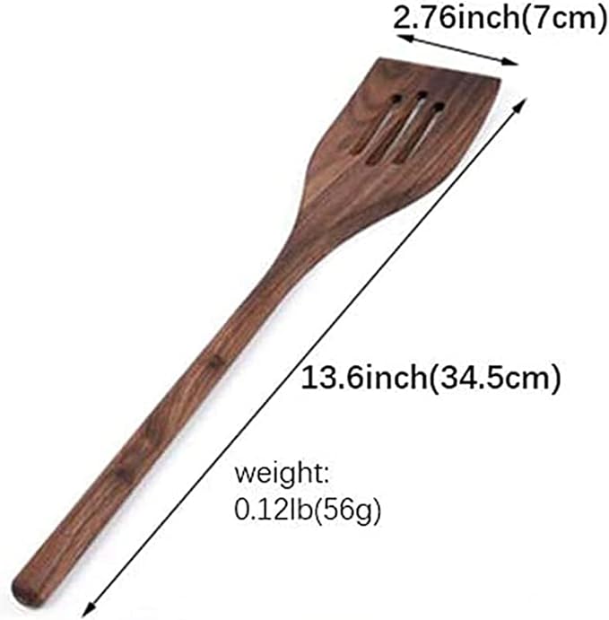 Walnut Wooden Slotted Spatula Turner,14" Long Handled Square Head Premium Walnut Wooden Kitchen Wooden Turner for Nonstick Pan Wok,Durable Healthy High Moist Resistance Walnut Wood Spatula