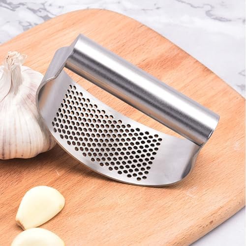 Garlic Press Rocker, Crusher Grinder Masher Bottle opener, Portable Manual Stainless Steel Wide Handle Garlic Crusher with Peeler(Style1-1pc)