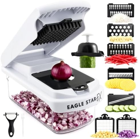 EaglestarEX Vegetable Chopper Mandoline Slicer, Food Veggie Chopper, Cheese Grater, Onion Vegetable Cutter with Container, Dicer, Kitchen Gadgets & Essentials, White/black