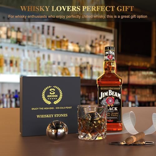 4Pcs Metal Ice Cubes for Whiskey, Reusable Steel Balls & Whiskey Stones