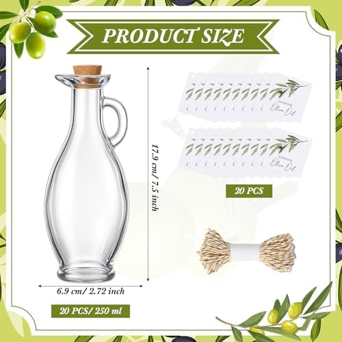 Vesici 20 Set 8.5 oz Mini Olive Oil Glass Bottle with Stopper, Party Favors