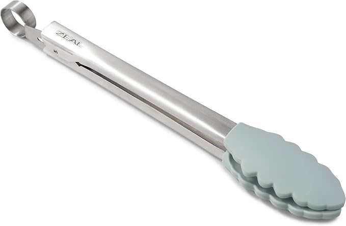 Zeal J140B Silicone Non-Stick Kitchen Tongs with Stainless Steel Handle -Duck Egg Blue, 26 cm