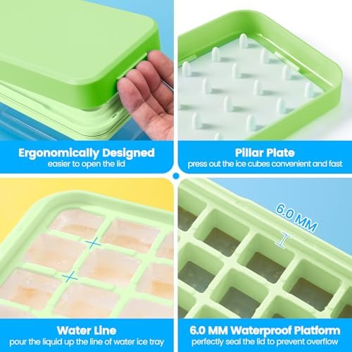PHINOX Ice Cube Tray with Lid and Bin, Easy Release 56 Cubes for Freezer