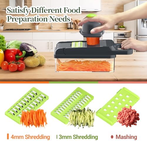 12-in-1 Vegetable Chopper 7 Blades, Veggie Cutter with Handle, Green/Grey