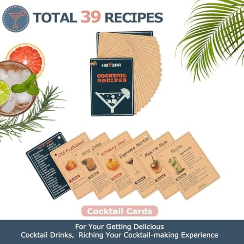 HMYBAR® 22-Piece Cocktail Shaker Set, Mixology Bartender Kit with 24oz Cobbler Shaker, Home Bar Tool Set with Brown Bamboo Stand, 39 Recipe Cards, Glass Markers, Gift for Men & Dad