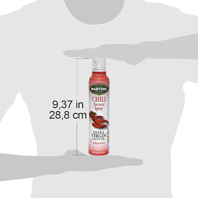Mantova Extra Virgin Olive Oil Spray Chili Flavored 8 oz. Spray Bottle - Manage Oil Amount - Great For Salads & Cooking