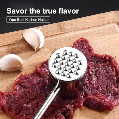 304 Stainless Steel Meat Tenderizer, Heavy Duty Dual-Sided Meat Mallet for Steak, Chicken, and Pork, Professional Poultry Pounder for Flattening and Flavoring