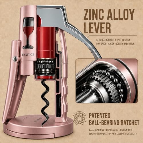TRAVOCE Manual Lever Wine Opener with Foil Cutter, Bronze Tone