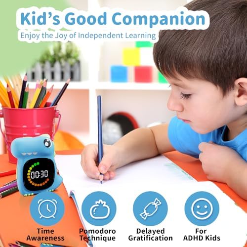 Visual Timer for Kids, Blue Dinosaur Digital Toddler Timer Visual Countdown