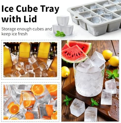 Silicone Ice Cube Tray 2 Pack, HANCELANT Ice Cube Mold, Ice Trays for Freezer with Lid for Whiskey, Cocktail, Drinks and Food, Freezer, BPA Free, Easy Release