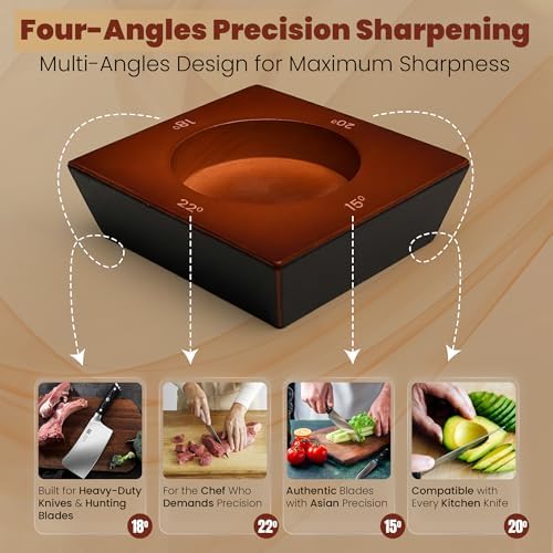 6 Piece Rolling Knife Sharpener Kit with Kitchen Knife - Magnetic Roller Sharpener with 4 Angle Base, 2 extra Diamond Discs and Dual Sided Leather Strop for Razor Sharp Knives
