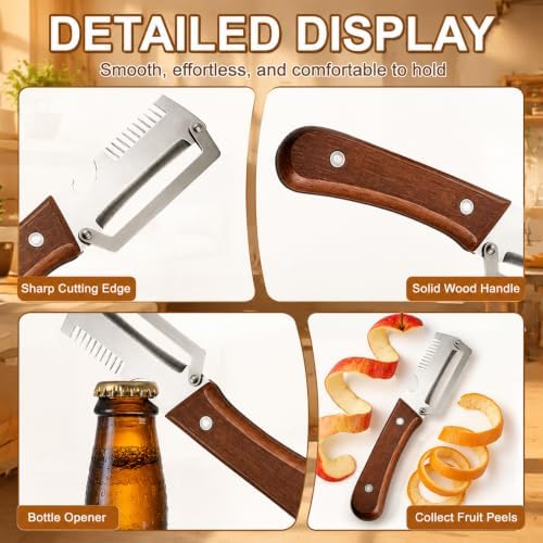 2026 Upgrade 3 in 1 Vegetable Peeler with Scallion Shredder & Bottle Opener, Professional Stainless Steel Potato Peeler with Ergonomic Wood Handle, Rust-Resistant & Heavy Duty Kitchen Tool (1)