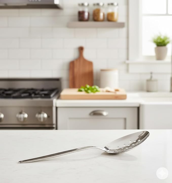 3-PCS Kunz Spoon | 9 Inch 18/10 Stainless Steel Serving Spoons Set Include Serving Spoon, Slotted and Perforated Spoons (Medium 9 Inch, 3 Pack All Kunz)