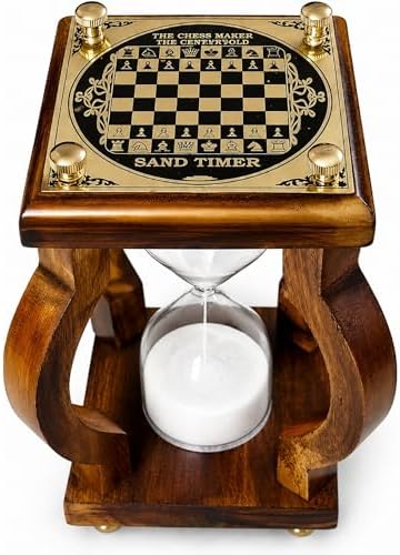 Wooden Hourglass Sand Timer, White Sand, Brass Accents