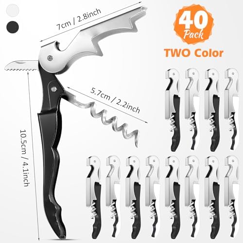 Honoson 40 Pcs Wine Opener Bulk Corkscrew Bottle Wine Key, Black, White
