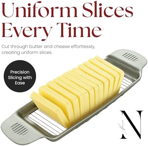 Namre Wire Butter Slicer Cutter with Wooden Tray, Stainless Steel