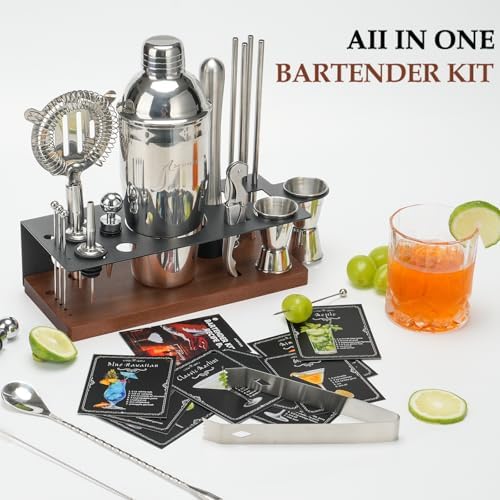 23-Piece Cocktail Shaker Set with Stand, 304 SS, Bartender Kit Gift