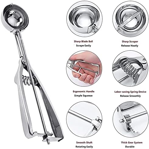 Ice Cream Scoop, 3Pcs Cookie Scoop Set, Stainless Steel Cookie Scoops for Baking Set of 3, Cookie Scooper for Baking, Ice Cream Scooper with Trigger Release, Cookie Dough Scoop (Pack of 2)