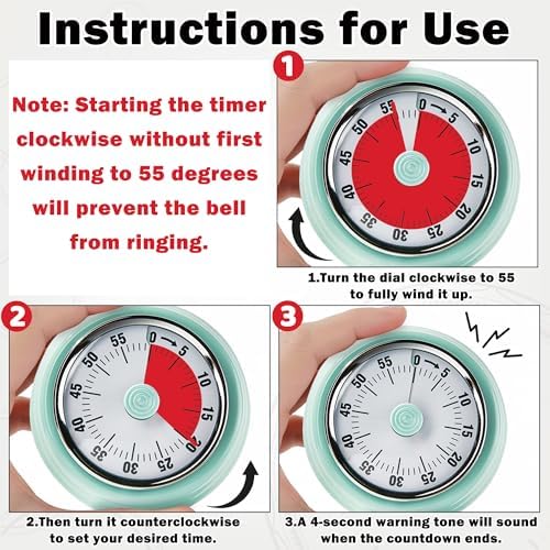 60-Minute Magnetic Visual Timer, Silent Operation and No Battery Needed, Time Management Tools for Kitchen, Homeschool Desk, Office Meetings & Home Learning Timer (Green)