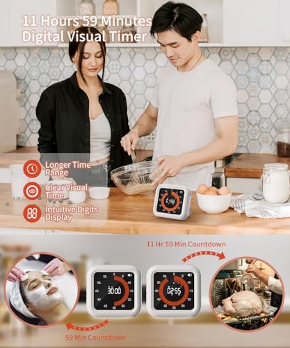 Digital Magnetic Visual Kitchen Timer, Up to 11H 59M Countdown & Count Up
