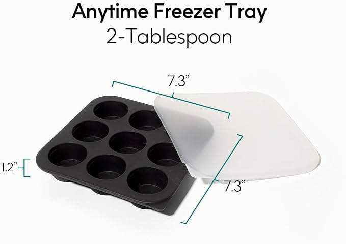 Anyday 2-Tbsp Silicone Freezer Tray with Silicone Lid for Baby Food, Sauces, Garlic, Herbs | Plastic-Free Freezer Molds | 1 Oz Baby Food Puree Ice Cube Tray Reusable