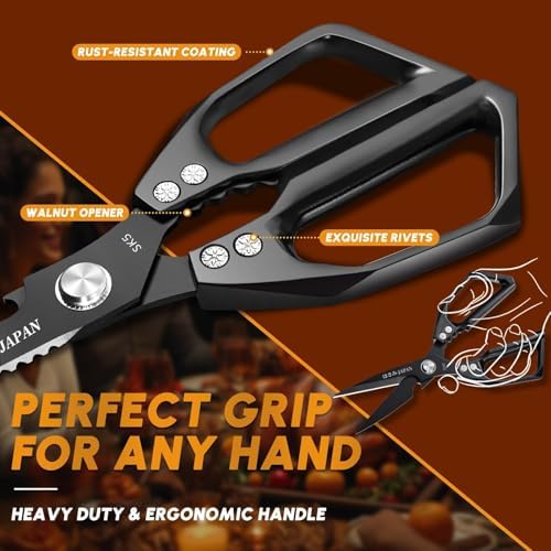 Huusk Kitchen Scissors Japanese Stainless Steel, 2 Pack Kitchen Shears Set