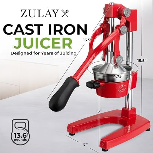 Zulay Kitchen Cast Iron Juicer - Heavy Duty Orange Juicer with Detachable Strainers for Easy Cleaning, Citrus Press for Citrus Fruits, Perfect for Bartenders, Juice Lovers & Health Enthusiasts
