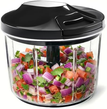 LHS Manual Food Processor Large Vegetable Chopper, 1000ML Pull String Chopper Garlic Mincer Onion Cutter for Veggies,Salad,Fruits, Nuts, BPA Free, Black