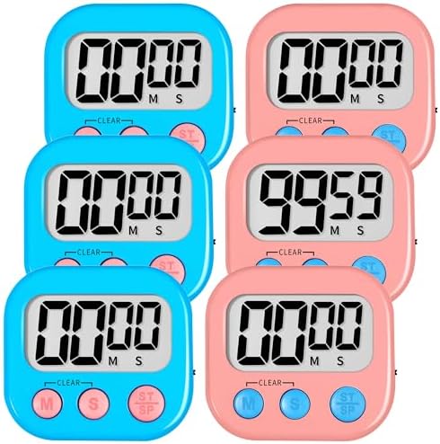 ZILLEEN Digital Kitchen Timers for Cooking Kids Blue Pink 6 Pack