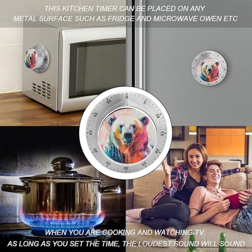 Melting Bear Kitchen Timers for Cooking Cute Animal Colorful Chef Cooking Timer Clock with Loud Alarm No Batteries Required Mechanical Desk Timer Magnetic Backing