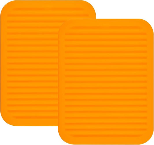 Orange Silicone Trivets Mats for Hot Dishes and Hot Pots, Hot Pads for Countertops, Tables, Pot Holders, Spoon Rest Small Drying Mats Set 2