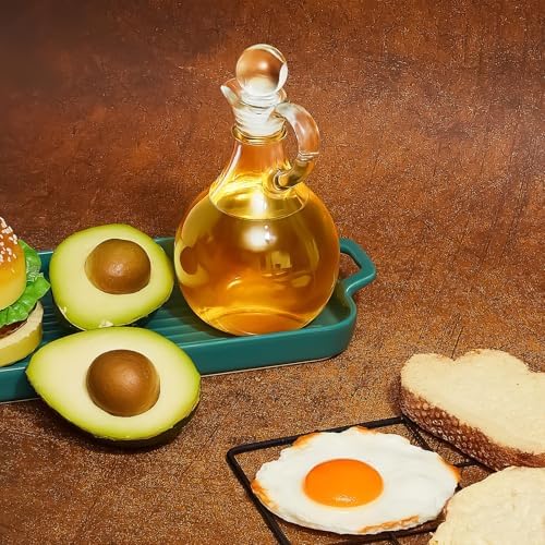 Suclain 4 Sets 12oz Glass Oil and Vinegar Cruet Set Round Oil Dispenser Olive Bottle with Airtight Stopper Salad Dressing Bottle Glass Condiment Container for Kitchen Homemade Olive Condiment(Clear)