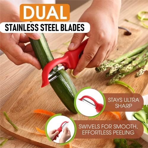 Spring Chef Professional Ice Cream Scoop & Stainless Steel Swivel Vegetable Peeler with Comfortable Handle - 2 Product Bundle - Red