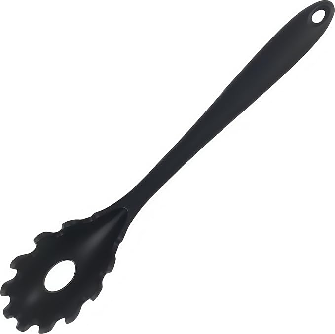 Spaghetti Spoon Set with Non-Slip Silicone Teeth, 12-Inch Non-Slip Pasta Spoon, Heat Resistant Kitchen Utensils with Storage Holes, Dishwasher Safe (black)