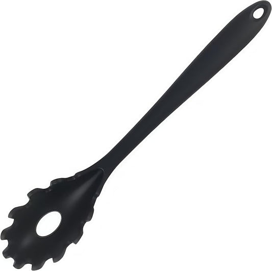 Spaghetti Spoon Set with Non-Slip Silicone Teeth, 12-Inch Non-Slip Pasta Spoon, Heat Resistant Kitchen Utensils with Storage Holes, Dishwasher Safe (black)