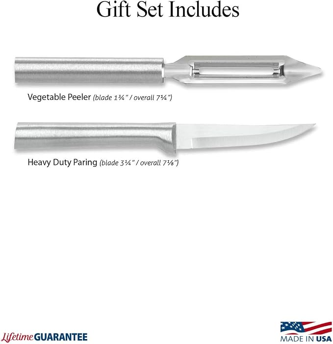 Rada Cutlery Pare & Peel Gift Set (S46) with Quick Edge Sharpener (R119), 2-Piece Knife Set and Knife Sharpener, Stainless Steel Blades, Silver Handle