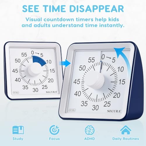 Secura Visual Timer for Kids, 60 Minute Classroom Countdown Timer for Study