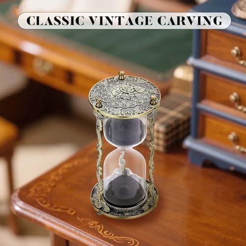 SuLiao Hourglass Sand Timer 60 Minute, 60 Min Mandala Rose & Engraving Brass Sand Clock,Metal Iron Black Sand Timer, Antique Reloj De Arena,Unique 1 Hour Glass Sandglass for Gift Office Desk Decor