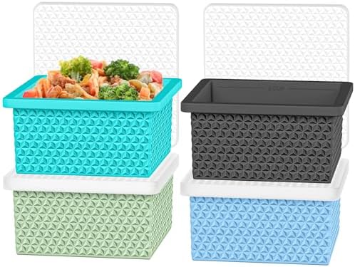 Silicone Freezer Molds for Soup Cube - 2-Cup Freezer Storage Container Tray with Lid,4 Pack Stackable Ice Cube Trays for Portion Control,Food Storage & Meal Prep (Blue+Green+Light Blue+Dark Gray)