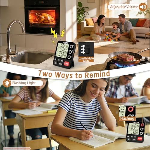 Digital Dual Kitchen Timer, 3-Channel Triple Magnetic Countdown for Cooking