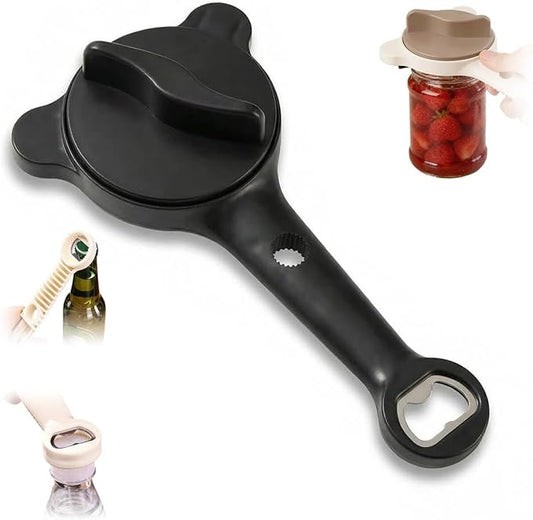 4-in-1 Jar Opener for Seniors -Adjustable Lid Opener with Non-Slip Grip, Stainless Steel Jar Lid Opener for Arthritis Sufferers, Fits Kitchen Jars, Bottles & Cans, Home Kitchen Helper(Black)