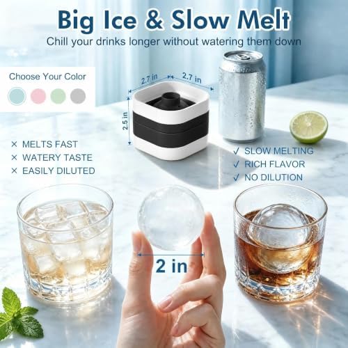 Ice Ball Maker Mold with Lid - 4 Pack, 2 Inch Round Freezer Tray, Black