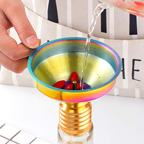 Buyer Star 2PCS Funnel with Detachable Filter,18/8（304） Stainless Steel, Food Grade Metal Kitchen Funnels (Rainbow)