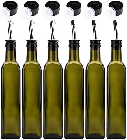 Kingrol 6 Pack 8 oz Glass Olive Oil Dispenser Bottles, Oil and Vinegar Cruets with Stainless Steel Pourer Spouts, Non-Drip Oil Bottles for Kitchen