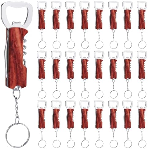 Ziliny 24 Pcs Wine Bottle Opener Keychains Bulk Corkscrew, Redwood Color