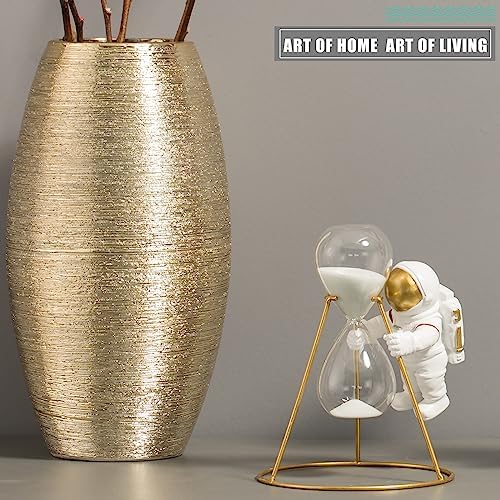 Astronaut Hourglass Statue Gold Spaceman Sculpture Resin Figurine 5 Minutes Sandglass Timer Sand Clock Space Gifts for Classroom Bookshelf Desktop Home Office Decor