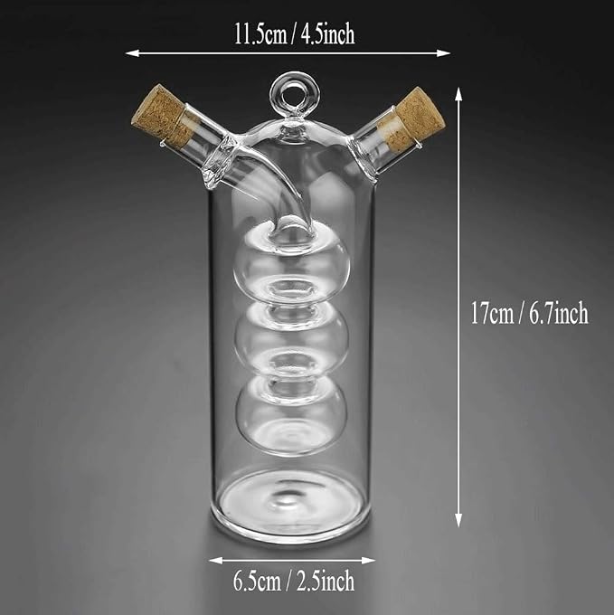 Olive Oil and Vinegar Dispenser Cruet Bottles, 2 in 1 Transparent Dual Glass for Kitchen Cooking Container