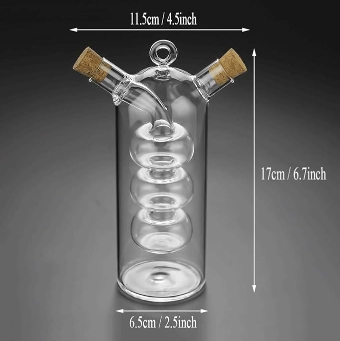 Olive Oil and Vinegar Dispenser Cruet Bottles, 2 in 1 Transparent Dual Glass for Kitchen Cooking Container (Pack of 2)