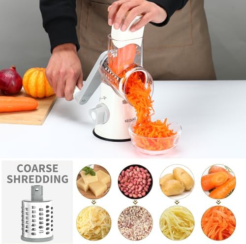Cambom Rotary Cheese Grater Hand Crank Cheese Shredder, White